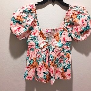 Floral top with V'd front
